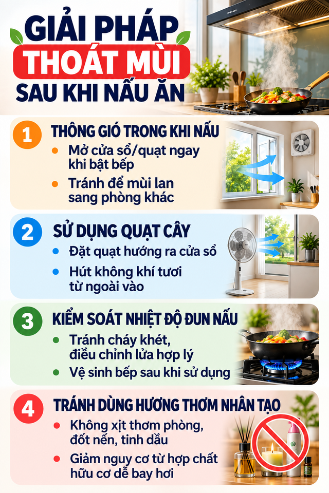 Giải pháp thoát mùi hiệu quả sau khi nấu ăn không cần máy hút mùi - Ảnh 2.