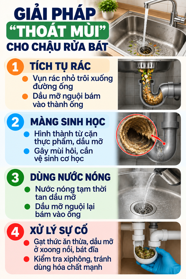 Giải pháp thoát mùi hôi khó chịu sau khi dọn sạch chậu rửa bát - Ảnh 2.